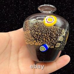 Murano Art Glass Vase Millefiori Gold Flecks Antique Blown Round Vase Vintage