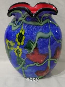Murano Art Style Handcrafted Heavy 9lb Thick Glass Vase Cool Deep Vibrant Colors