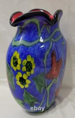 Murano Art Style Handcrafted Heavy 9lb Thick Glass Vase Cool Deep Vibrant Colors