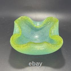 Murano Blue Green Pulegoso Bubbles Vintage Italian Art Glass Mid Century Ashtray