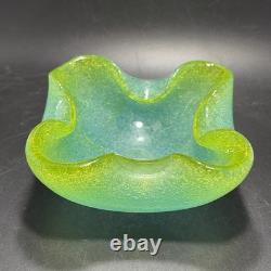 Murano Blue Green Pulegoso Bubbles Vintage Italian Art Glass Mid Century Ashtray