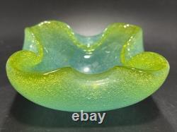 Murano Blue Green Pulegoso Bubbles Vintage Italian Art Glass Mid Century Ashtray