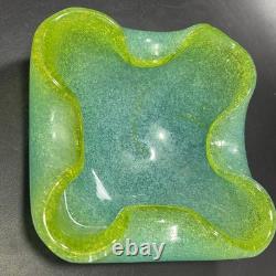 Murano Blue Green Pulegoso Bubbles Vintage Italian Art Glass Mid Century Ashtray