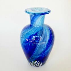 Murano Blue Vase 6 Hand Blown Art Glass Swirled Vintage