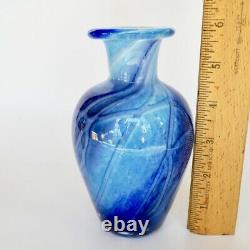 Murano Blue Vase 6 Hand Blown Art Glass Swirled Vintage