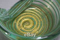 Murano Bowl 4 Vintage Mid-century Seguso Barbini Lot's Of Gold Green Gold Swirl