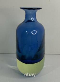 Murano Cenedese Vetri Uranium Yellow Blue Glass 5.5 Vase Beautiful