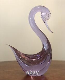 Murano Cenedese Vintage Alexandrite Glass Swan 12 Tall Over 8 In Length