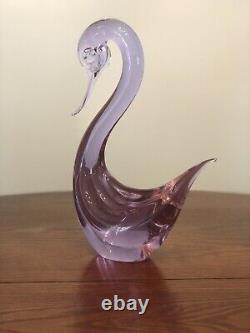Murano Cenedese Vintage Alexandrite Glass Swan 12 Tall Over 8 In Length