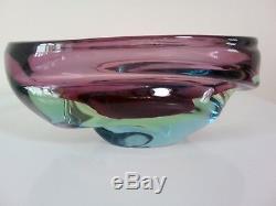 Murano / Czech style heavy art glass bowl tri colour ellipitical vintage