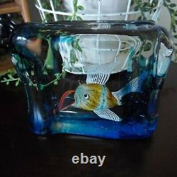 Murano Fish Aquarium Art Glass Block Sculpture Cenedese Barbini Vintage