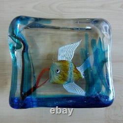 Murano Fish Aquarium Art Glass Block Sculpture Cenedese Barbini Vintage