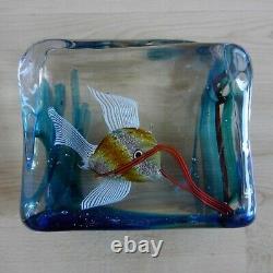 Murano Fish Aquarium Art Glass Block Sculpture Cenedese Barbini Vintage