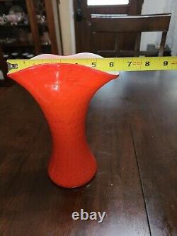 Murano Fratelli Toso Vase, Mid-Century Fan Shaped Art Glass Labeled VINTAGE