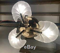 Murano Frosted Glass Shells, Gold Plated Flush Chandelier, Light Retro, Vintage