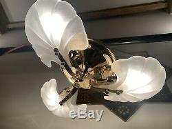 Murano Frosted Glass Shells, Gold Plated Flush Chandelier, Light Retro, Vintage