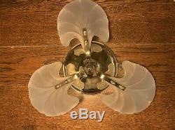 Murano Frosted Glass Shells, Gold Plated Flush Chandelier, Light Retro, Vintage