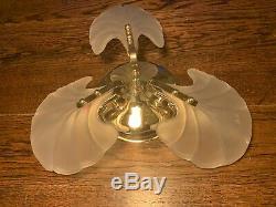 Murano Frosted Glass Shells, Gold Plated Flush Chandelier, Light Retro, Vintage