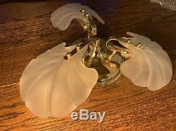 Murano Frosted Glass Shells, Gold Plated Flush Chandelier, Light Retro, Vintage