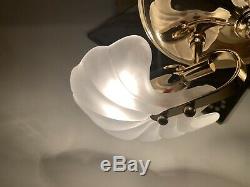 Murano Frosted Glass Shells, Gold Plated Flush Chandelier, Light Retro, Vintage