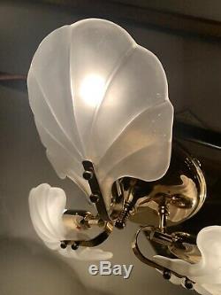 Murano Frosted Glass Shells, Gold Plated Flush Chandelier, Light Retro, Vintage