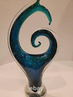 Murano Glass 16.5 Cristalleria D'arte Sculpture Blue Green Abstract Authentic