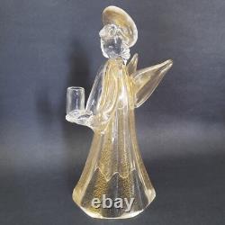 Murano Glass Angel Candle Holder Figurine 8.5 Tall Gold Dust Vintage