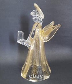 Murano Glass Angel Candle Holder Figurine 8.5 Tall Gold Dust Vintage