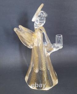 Murano Glass Angel Candle Holder Figurine 8.5 Tall Gold Dust Vintage