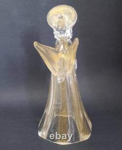 Murano Glass Angel Candle Holder Figurine 8.5 Tall Gold Dust Vintage