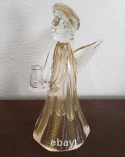Murano Glass Angel Candle Holder Figurine 8.5 Tall Gold Dust Vintage