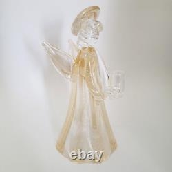 Murano Glass Angel Candle Holder Figurine 8.5 Tall Gold Dust Vintage