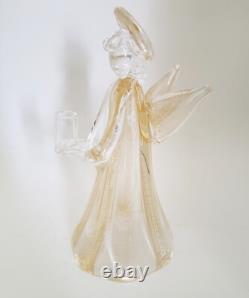 Murano Glass Angel Candle Holder Figurine 8.5 Tall Gold Dust Vintage