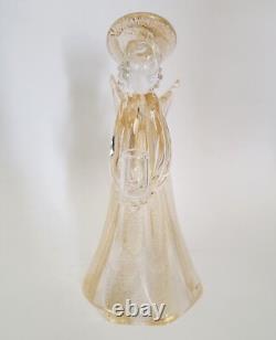 Murano Glass Angel Candle Holder Figurine 8.5 Tall Gold Dust Vintage