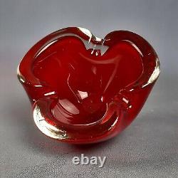 Murano Glass Ashtray Red Wavy Design Vintage Collection 70s