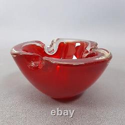 Murano Glass Ashtray Red Wavy Design Vintage Collection 70s