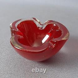 Murano Glass Ashtray Red Wavy Design Vintage Collection 70s