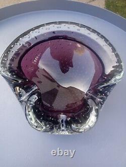 Murano Glass Ashtray Vintage Purple Bubbles