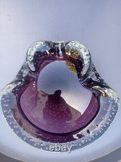 Murano Glass Ashtray Vintage Purple Bubbles