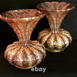 Murano Glass, Barovier & Toso Cordonato O'Doro & Bullicante Vases Pair