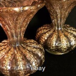 Murano Glass, Barovier & Toso Cordonato O'Doro & Bullicante Vases Pair