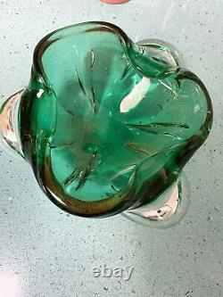Murano Glass Bowl Green Vintage Gold Specks Mid Century Modern MCM Ashtray
