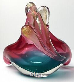 Murano Glass Bowl Seguso Vetri d'Arte Art Glass Pink Gold Aqua Blue Triangle VTG