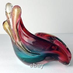 Murano Glass Bowl Seguso Vetri d'Arte Art Glass Pink Gold Aqua Blue Triangle VTG