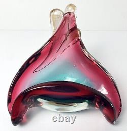 Murano Glass Bowl Seguso Vetri d'Arte Art Glass Pink Gold Aqua Blue Triangle VTG