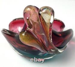 Murano Glass Bowl Seguso Vetri d'Arte Art Glass Pink Gold Aqua Blue Triangle VTG