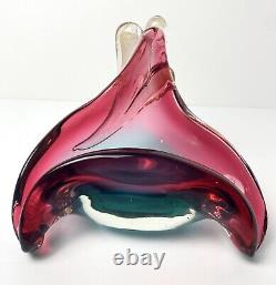 Murano Glass Bowl Seguso Vetri d'Arte Art Glass Pink Gold Aqua Blue Triangle VTG