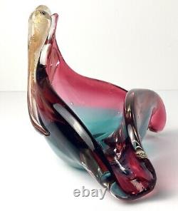 Murano Glass Bowl Seguso Vetri d'Arte Art Glass Pink Gold Aqua Blue Triangle VTG