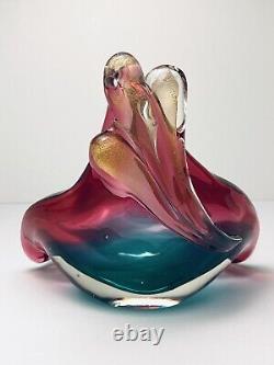 Murano Glass Bowl Seguso Vetri d'Arte Art Glass Pink Gold Aqua Blue Triangle VTG