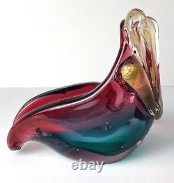 Murano Glass Bowl Seguso Vetri d'Arte Art Glass Pink Gold Aqua Blue Triangle VTG